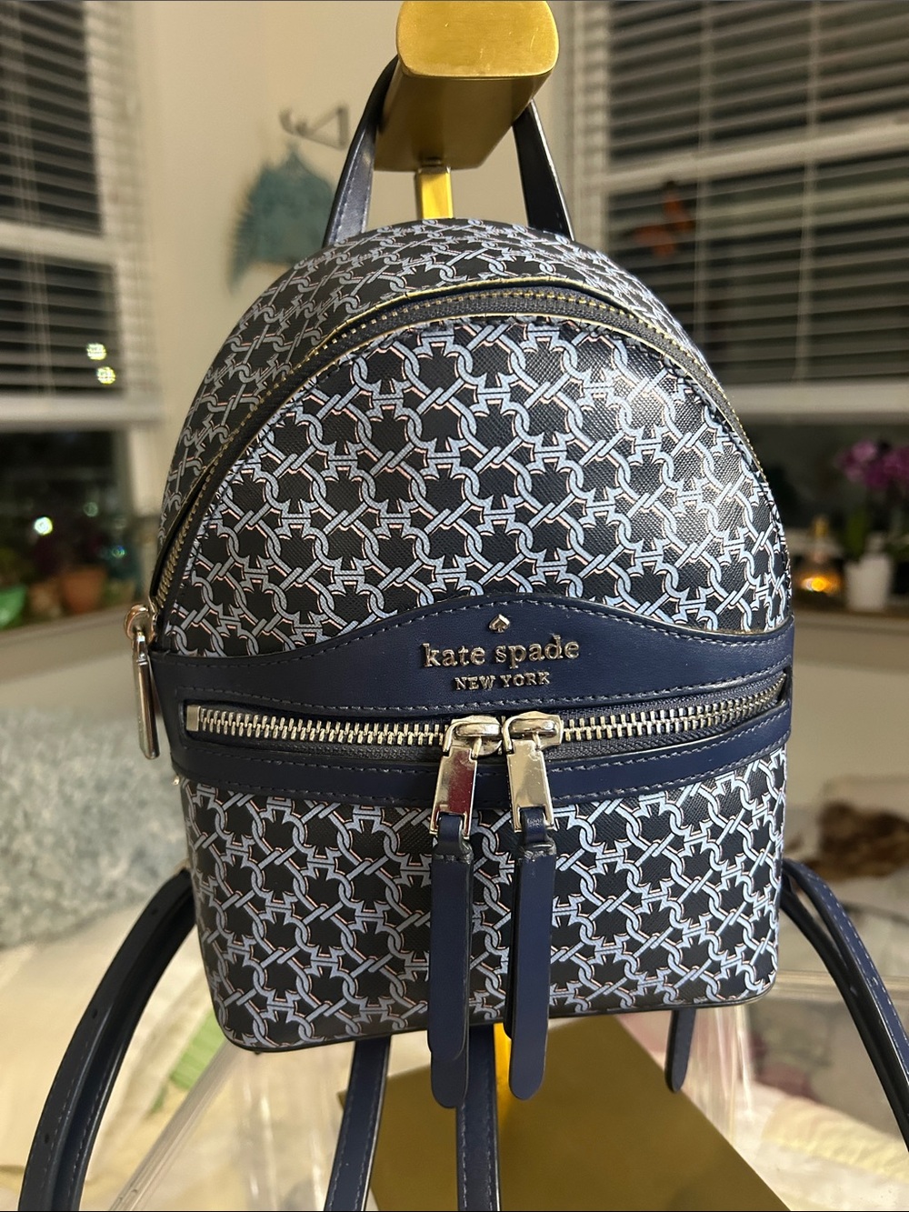 kate spade Navy Geometric Spades Mini Backpack 6.25”x 3.25”x 8.5” EUC